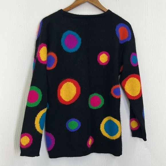 Rafaella - Vintage Rabbit Lambswool Retro Bright Circle Shapes Black Sweater SM - Picture 10 of 10